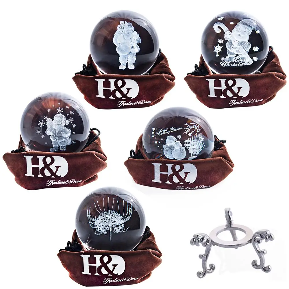 H& D 60 мм/80 мм 3D лазерная гравировка шар Санта Клауса Коллекционная миниатюрная Сфера с металлической подставкой Рождественский подарок детский домашний декор
