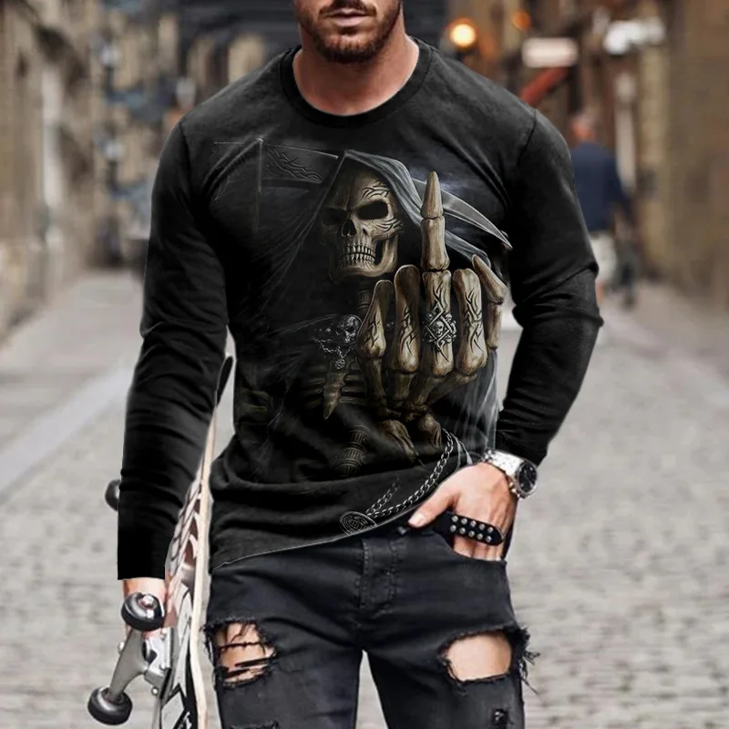

European and American popular men's leisure sports 3D digital printing T-shirt Street trend 3D printing long sleeve T-shirt s-6x