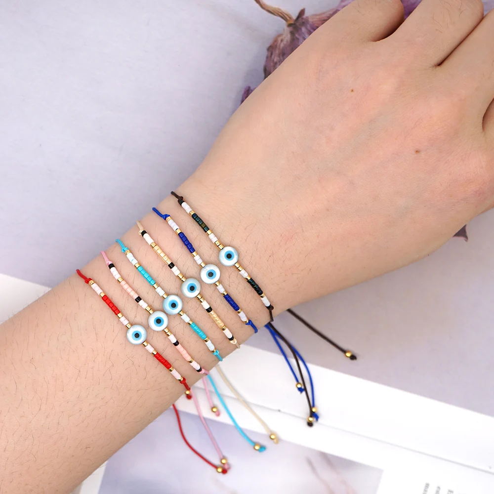 Go2Boho Турецкий Дурной глаз браслет ювелирные изделия Miyuki греческий тонкие