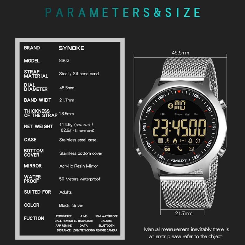 

SYNOKE Bluetooth Smart Watch Mountaineering Sports Watch Energy Recording Information Reminding Electronic Watch