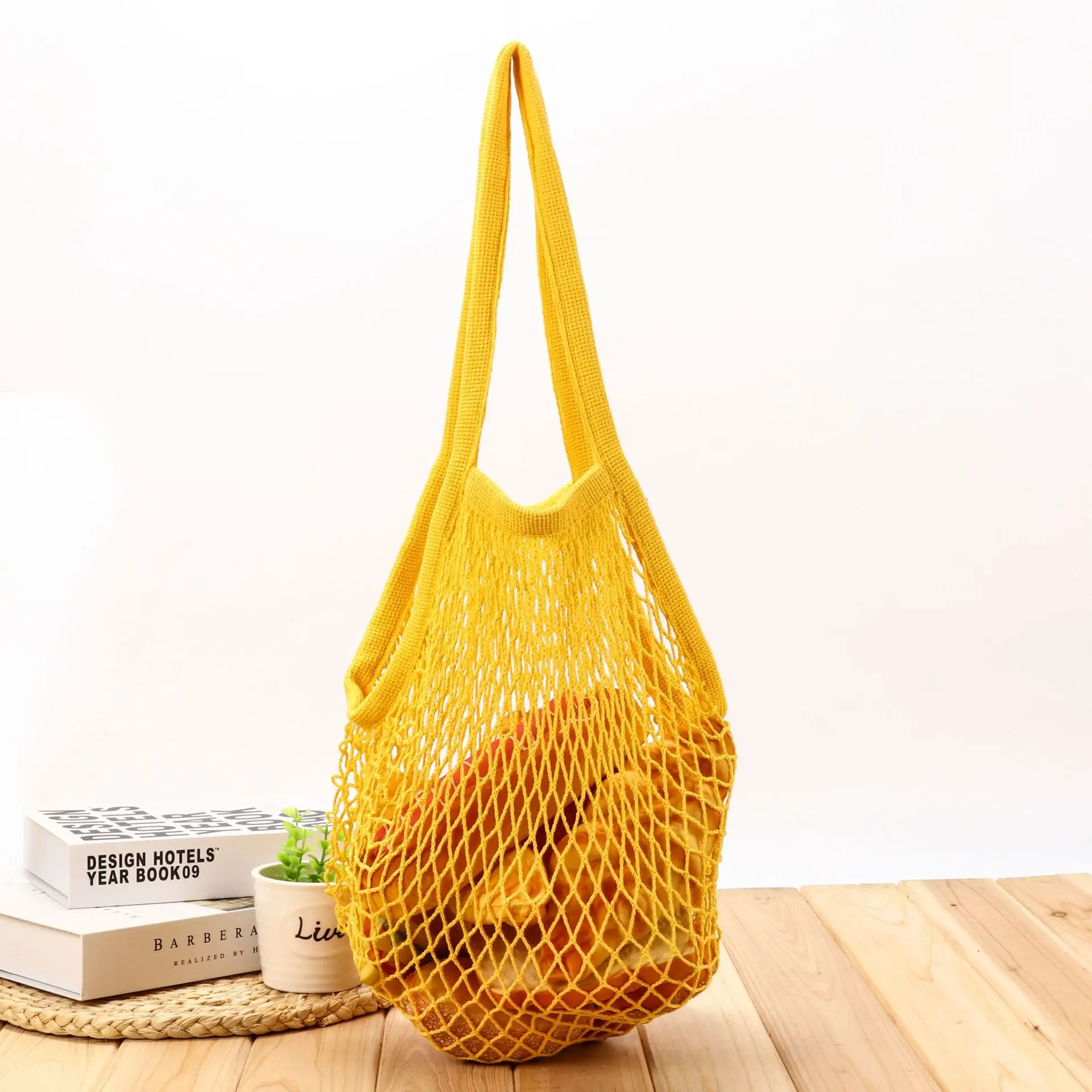 

1PCS Reusable Shopping Bag Cotton Mesh Net String Foldable Fruit Storage Handbag Totes Women Shopping Mesh Net Grocery Tote Bag
