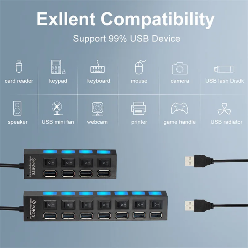 USB-концентратор usb-хаб 2 0 высокоскоростной 4 7 портов с выключателем USB-Сплиттер