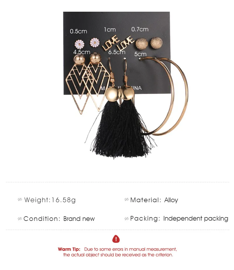 

Fashion set LOVE letter earring for women E circle tassel earrings letter geometric earrings 6 pairs set fashion earring jewelry