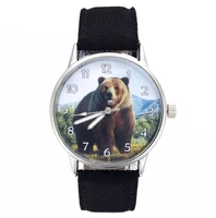 big bears brown bear animal pattern ladies watches fashion jewelry gift canvas strap casual sport quartz watch for women men
