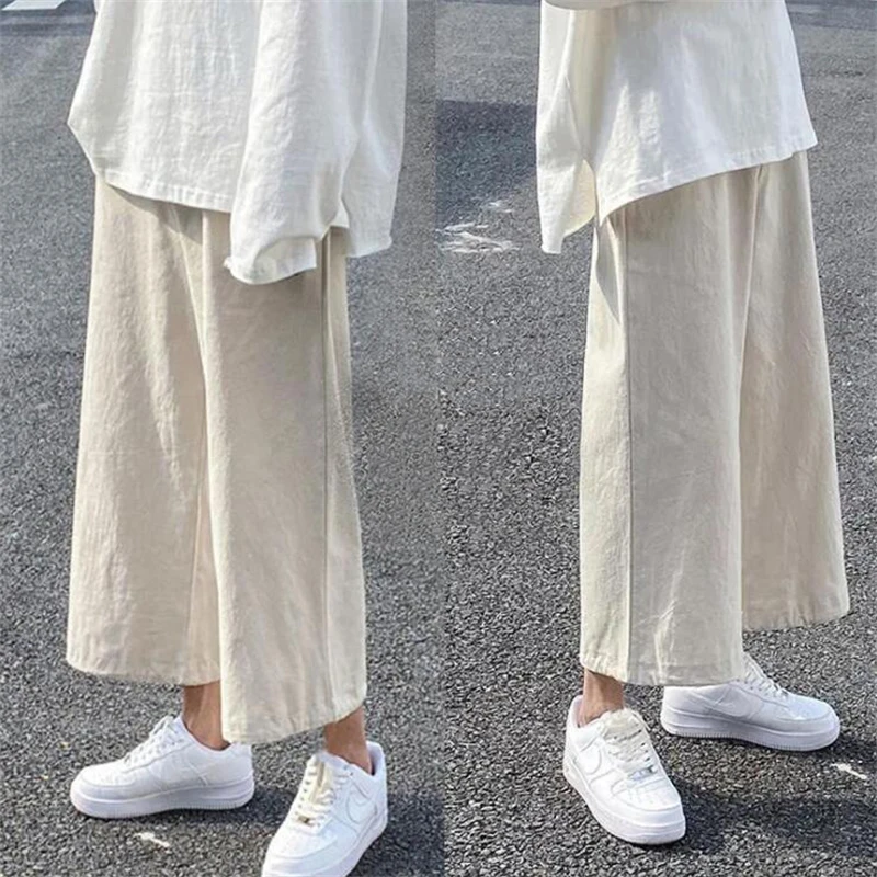 

4XL Women Wide Leg Trousers Retro Solid Color Cotton Female Casual Harajuku Loose Straight Elastic Waist Trousers