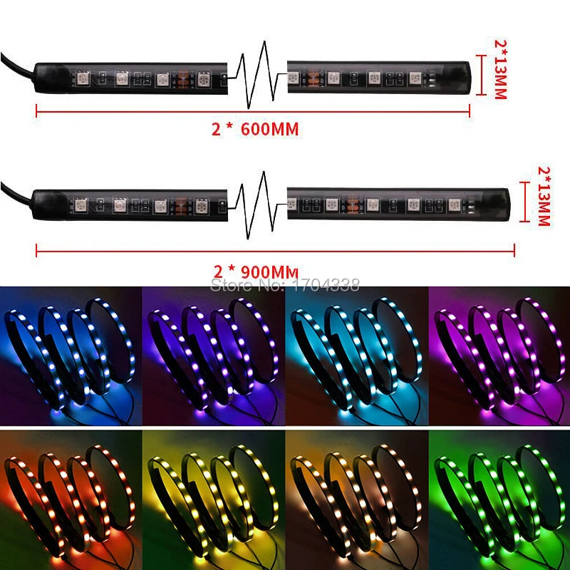 4x DC12V IP68 RGB 5050 SMD музыка дистанционное управление RGB Светодиодная лента под Автомобильная трубка подсвечивающая система нижнего тела