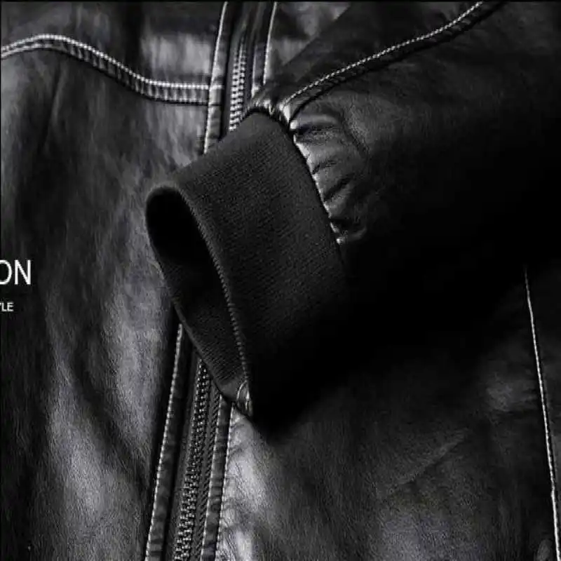 

New Autumn Male Fashion Zipper Pockets Leather Jacket Men Stand Collar PU Motorcycle Fashion jackets Outerwear Mens Casual Coats