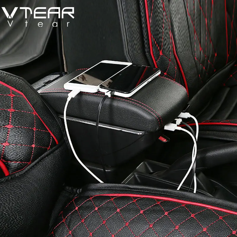 Vtear для Chevrolet Cruze 2011, аксессуары, подлокотник, кожаный подлокотник, usb ящик для хранения, автомобильный стиль, украшение автомобиля, интерьер шевроле круз - Название цвета: USB Red thread