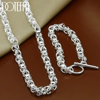doteffil 925 sterling silver classic chain necklace bracelet set for men women wedding engagement party jewelry