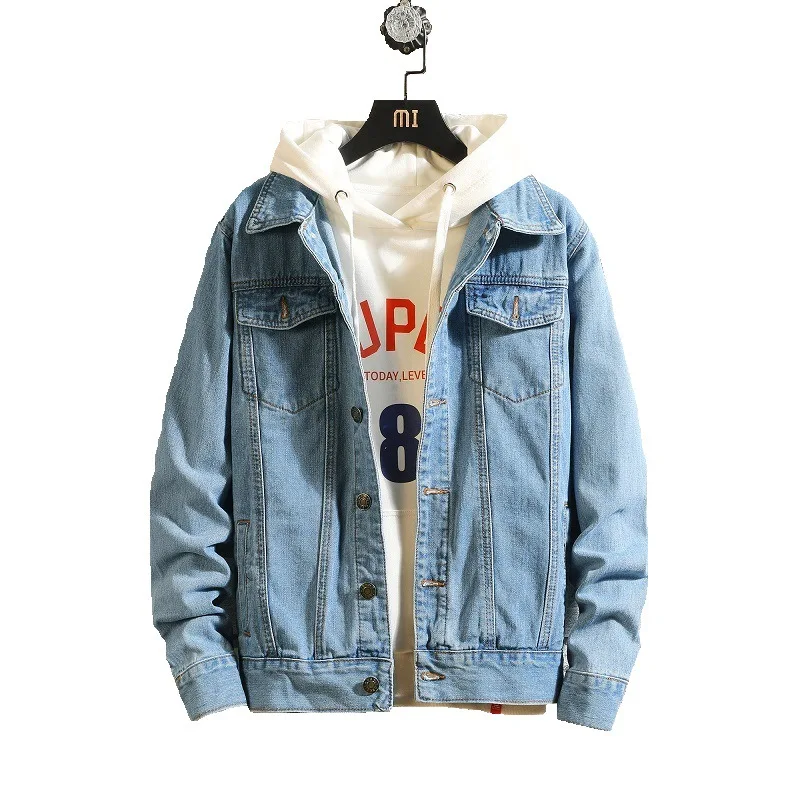 Джинсовая куртка мужская однотонная хлопок деним повседневная верхняя одежда
