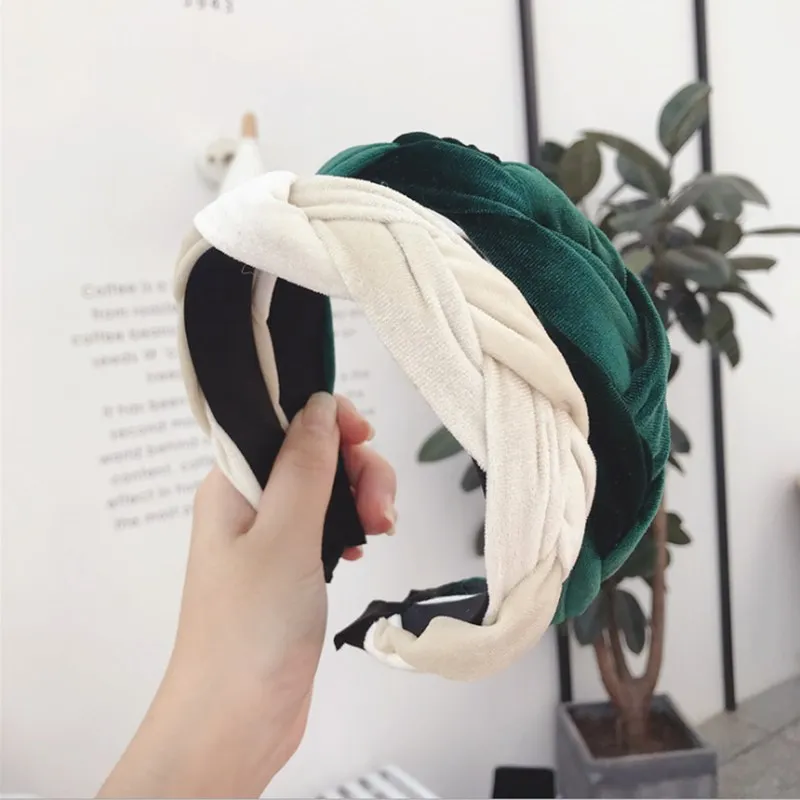 Fashion hair accessories women's gold velvet fabric twist braid wide-angle light headband headband wild girl hair band Headwear