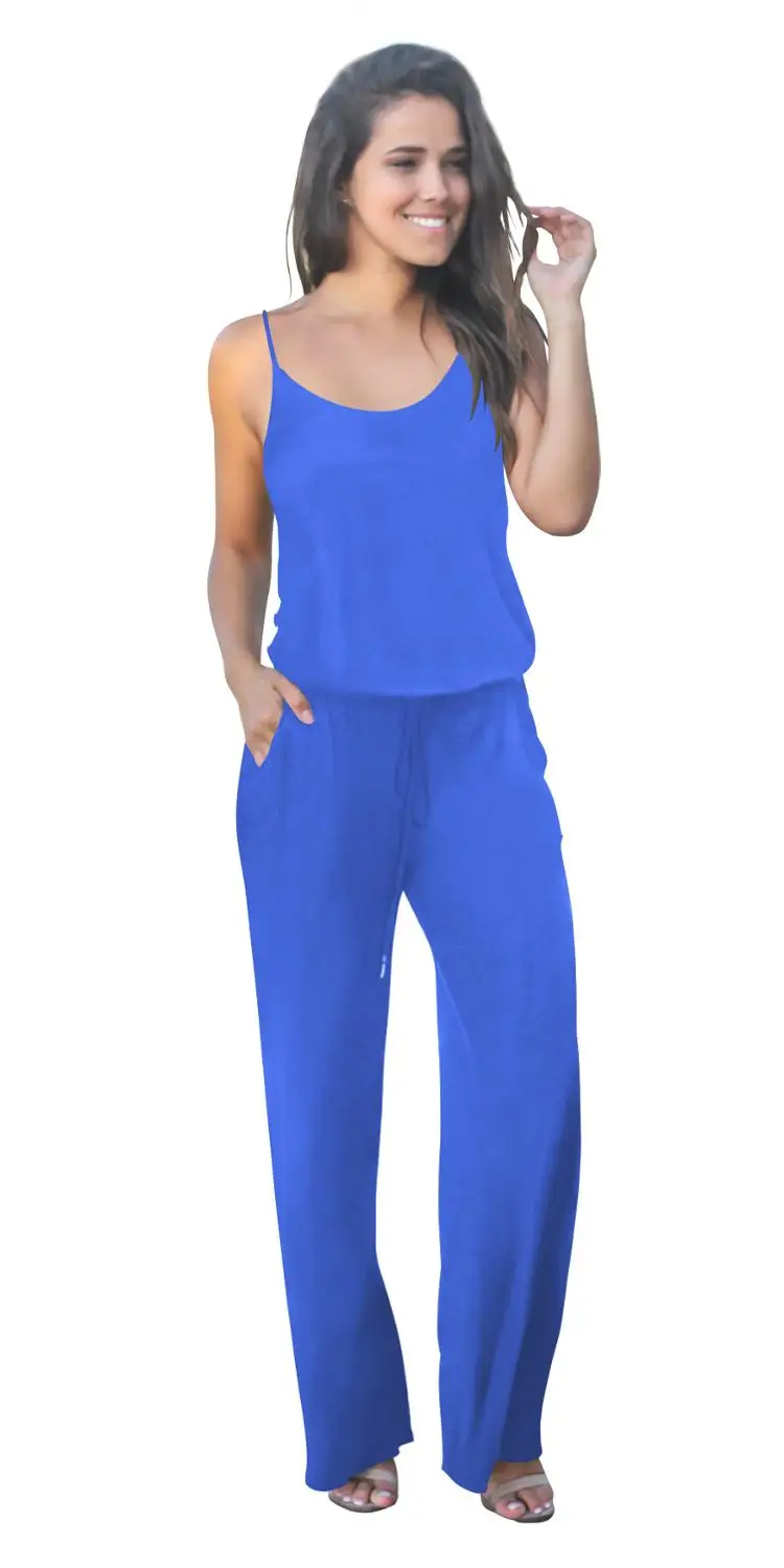 

Sexy Strap Backless Wide Leg Jumpsuit 2020 Summer Women New Fashion Cotton Solid Casual Slim Lace Up Long Romper Overalls Female