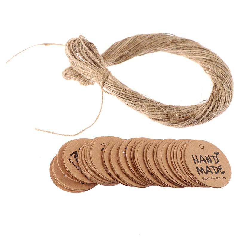 Круглые бирки ручной работы с надписью Handmade With Love из крафт бумаги 100 шт. +
