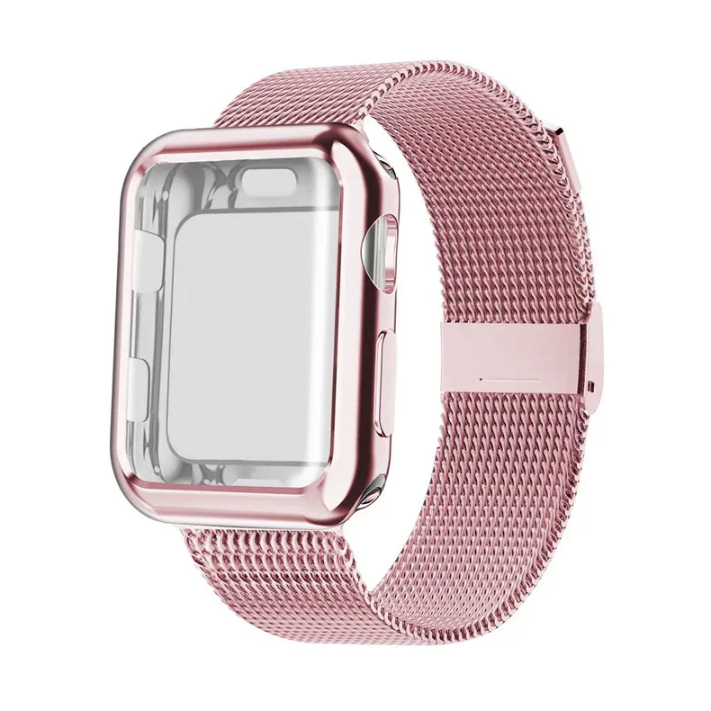 Чехол+ ремешок для apple watch band Mlianese Loop apple watch 5 4 3 band 42 мм 38 мм iwatch band 44 мм 40 мм correa pulseira bracelet - Цвет ремешка: pink gold