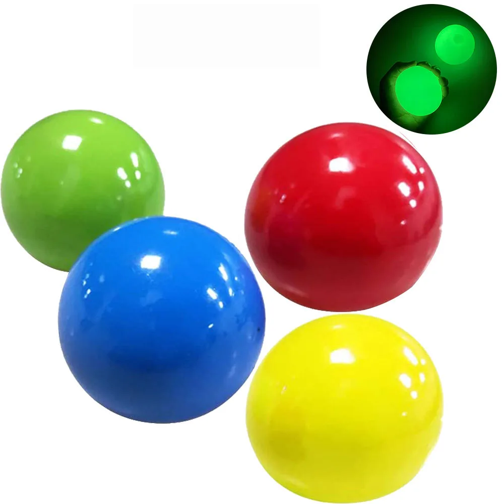 

4pcs/lot Luminous Sticky Wall Ball Toys Funny Suction Wall Luminous Toy Ball Kids Adult Stress Reliever Toy Squeeze Toy