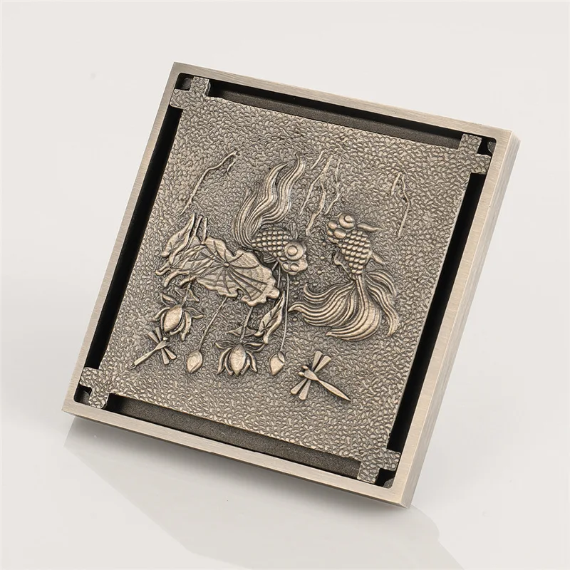 

Square Kitchen Drain Solid Brass Bathroom Shower Drain 10*10cm Floor Drain Brushed Bathroom Accessoreis Shower Fioor Cover