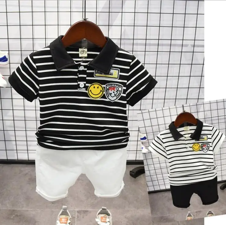 

Hot Sells 2PCS Set Toddler Kid Boy Striped lapel T shirt Shorts Pants Outfits Clothes Boys Clothes Suit for Kids Outfit 2-7years