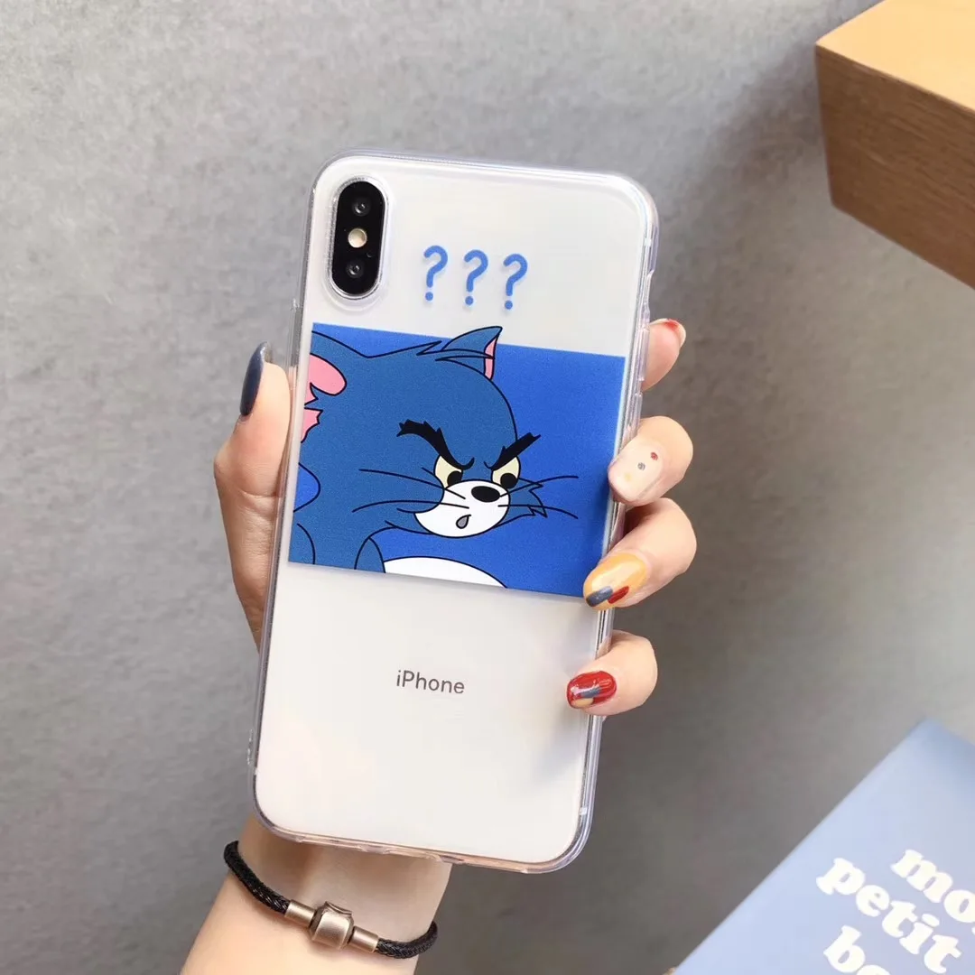New cute cartoon funny Tom Jerry couple phone case for iPhone Xs MAX Xr X 6 6s 7 8 plus cool expression soft TPU back cover |