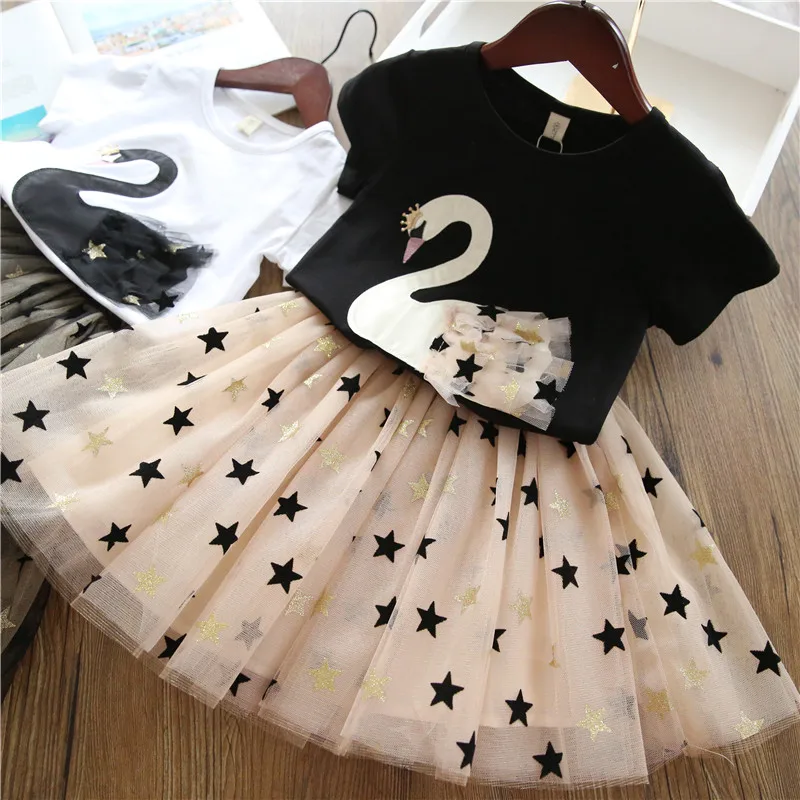 2020 Fancy 2pcs Swan Dress for Girl Princess Dresses Animal Tees+Tutu Birthday Outfits Baby Clothes Size 2-7 Years | Детская одежда и