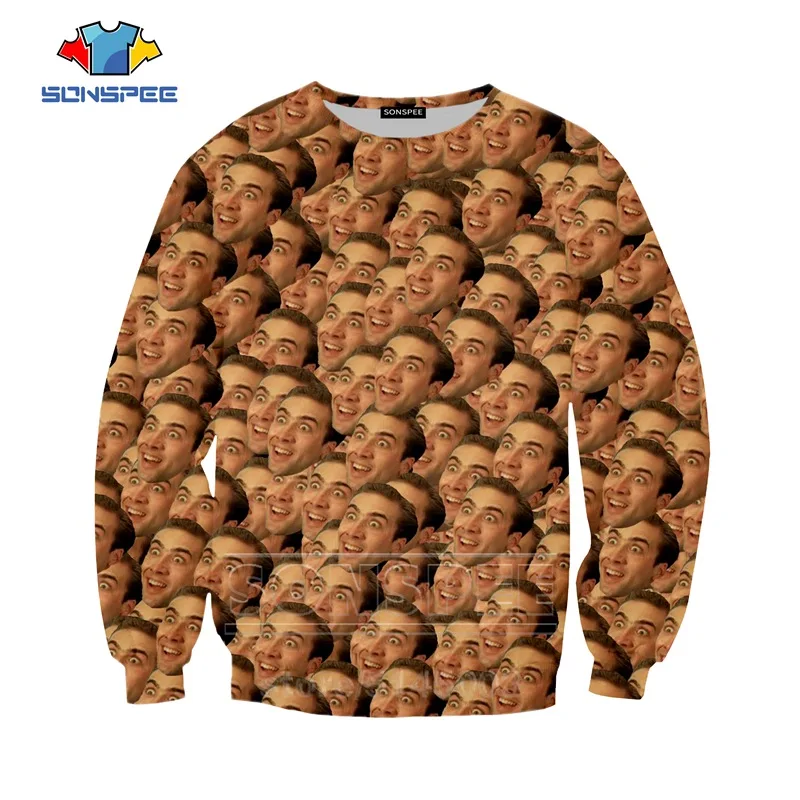 

Nicolas Cage Sweatshirt Autumn Men Women Hoodies 3D Print Actor Long Sleeve Hip Hop Streetwear Tops O Neck Unisex Pullover C6236