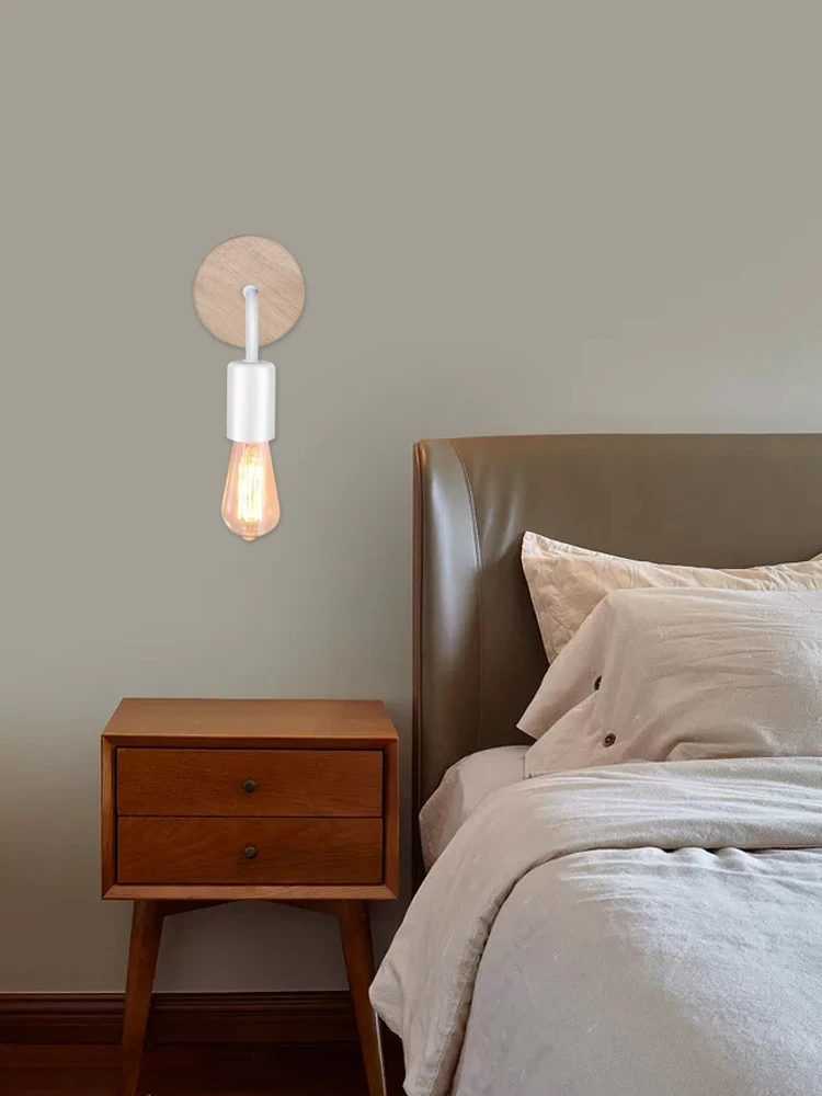 

Wood Wall Lamp Vintage Sconce Wall Lights Fixture E27 90-264V Bedside Retro Lamp Decor Dining Room Bedroom Light Lamp Holder