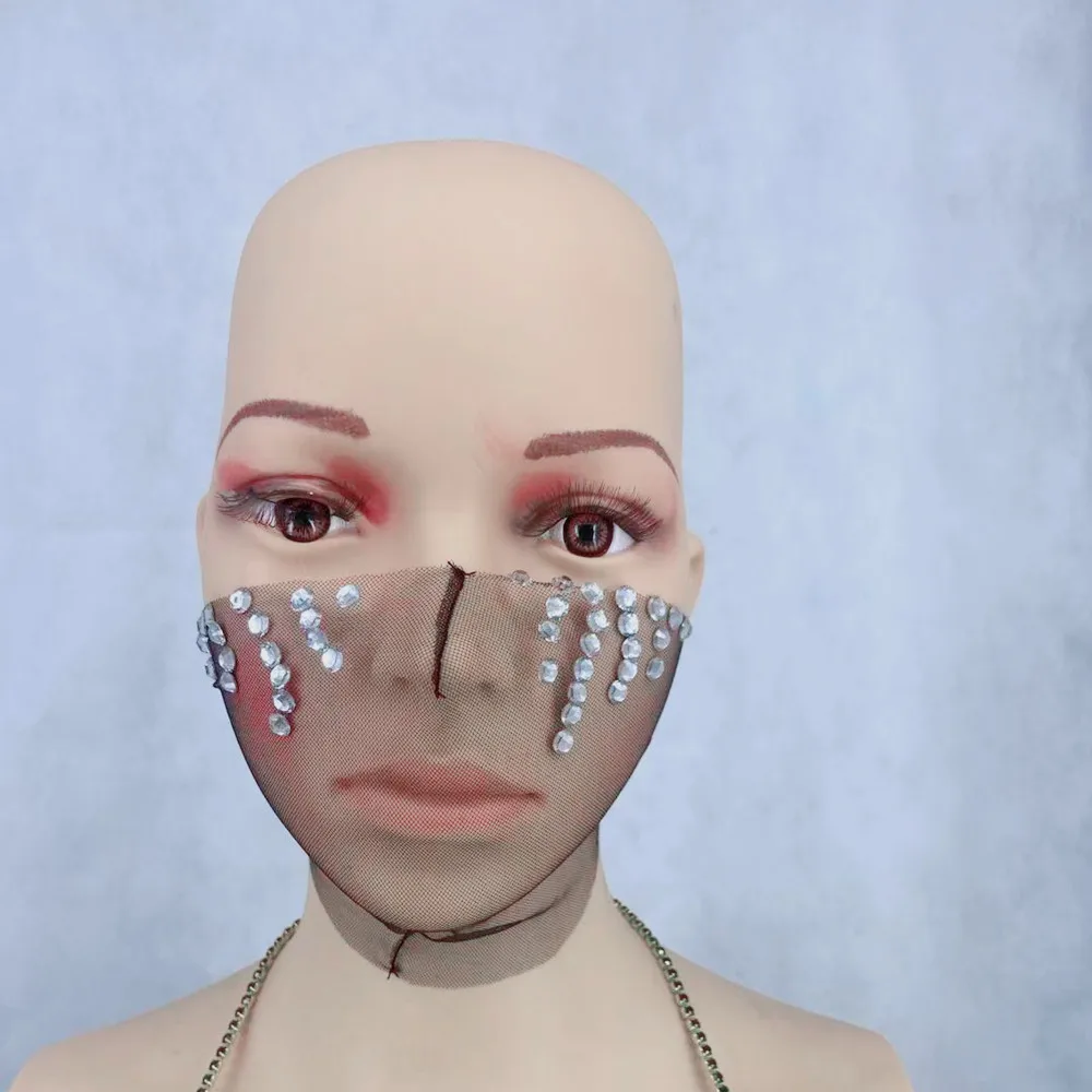 

Mystic Black Rhinestone Veil Face Cosplay Mask Decoration Face Jewelry for Women Luxury Crystal Prom Veil Mask Face Accessories