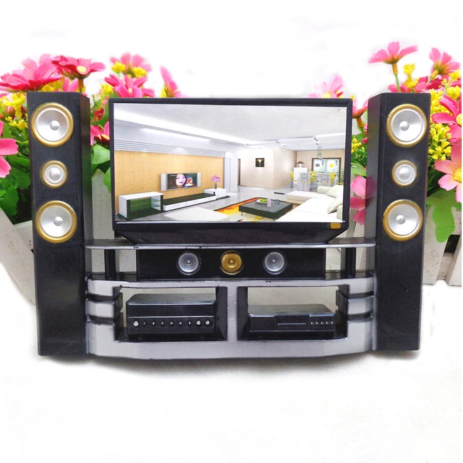 

New Arrival Mini 1:6 TV Home Theater Cabinet Set For Doll Clothes Dress Accessories House Furniture For Dollhouse