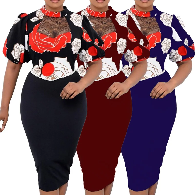 

Sexy Fashion Style African Dresses for Women 2021 Summer African Women Printing Short Sleeve Dress African Clothing