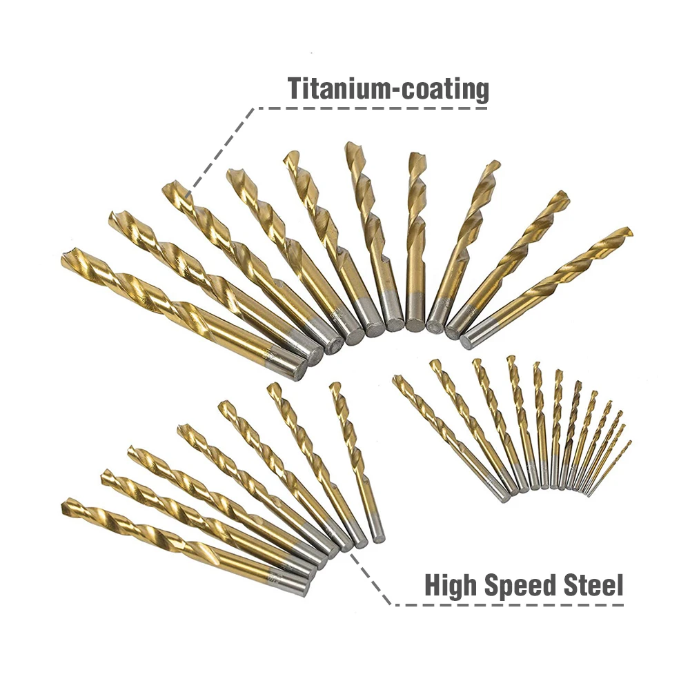 

29pc Titanium Drill Bit Set Multifunctional Drill Bit Set With Metal Case Portable Power Accessories Set