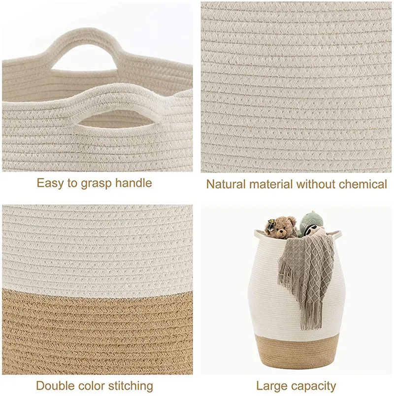 

99L Large Capacity Laundry Basket Cotton Rope Woven Storage Baskets Home Organizer Big Belly Toys Dirty Clothes Hamper Foldable