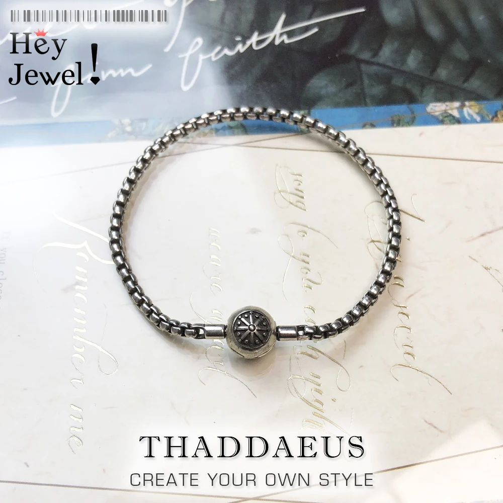 Браслеты из черненого Карма колеса звено цепи 925 стерлингового серебра ювелирные