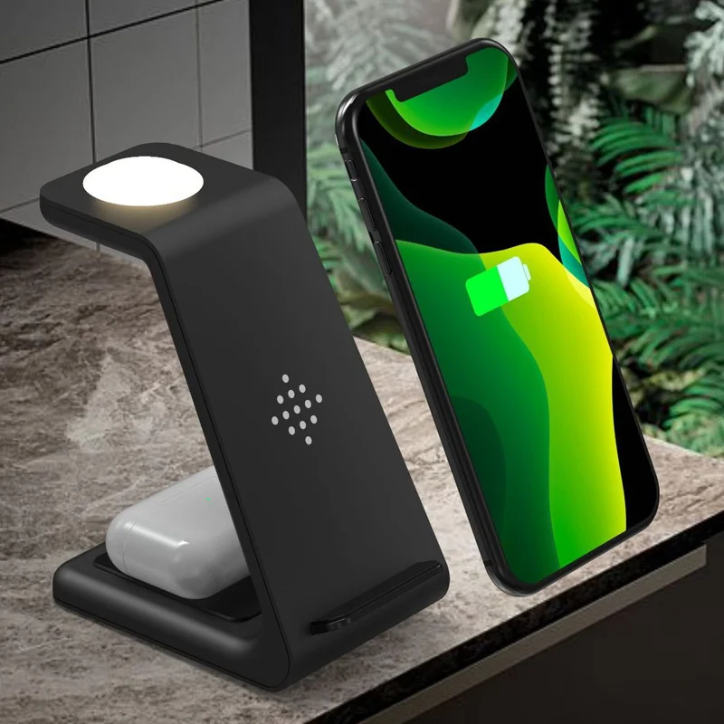 

Qi 3 in 1 wireless charging station LED night light, 10W S9 S10 For earphone wireless charger stand for Iphone 11 pro SE S2