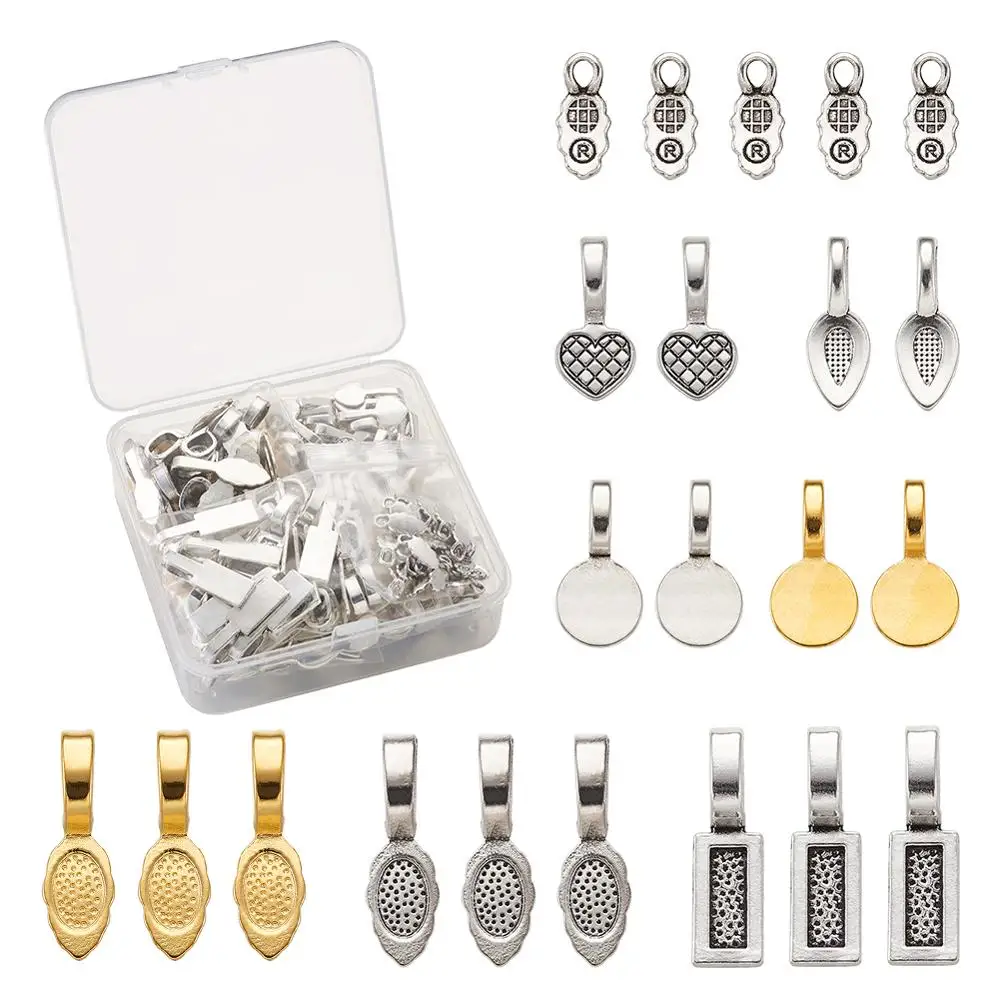 

200pcs/box Alloy Heart Leaf Glue on Flat Pad Bails Earring Pendant Cabochon Setting Charms Connector Hanger for Jewelry Making