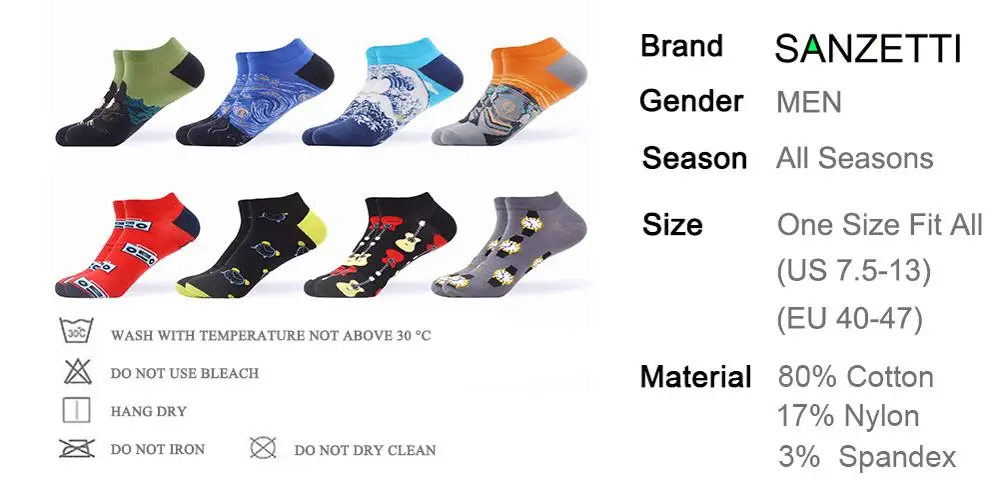 Мужские летние носки SANZETTI 8 пар дышащих Хлопковых Носков с рисунком камеры и