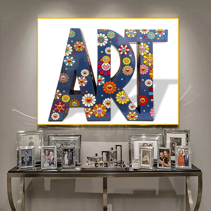 

Modern Simplicity ART Text Canvas Painting Colored Flowers Red Blue Font Print Poster For Living Room Home Decor Wall Art Pictur