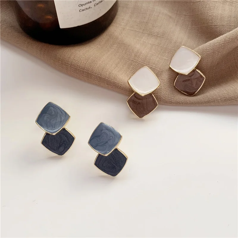 

Stitching Blue Earrings for Women Korean Temperament Earings Vintage Geometric Earings Simple Personality Jewelry Fashion Gifts