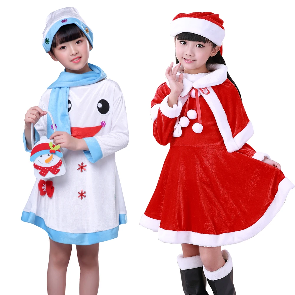 Рождественский костюм Санта Клауса с шапкой накидкой платьем костюмы детский - Фото №1
