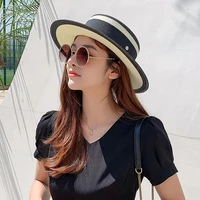 2021beach hat caps natural wheat straw hat boater fedora top flat hat women summer sun hat flat brim cap for holiday part hats