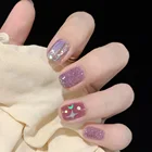 Искусственные ногти 24 шт., глянцевые фиолетовые французские наконечники, прижмите магнитные ногти, Короткие гвозди балерины, мордочки с клейкими лентами