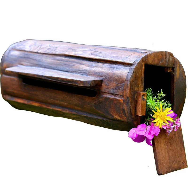 Handcraft Wood Cylinder Long Letter Box  Rainproof Countryside Villa Creative Leisure Bar Decoration Outdoor Mailbox Gardening