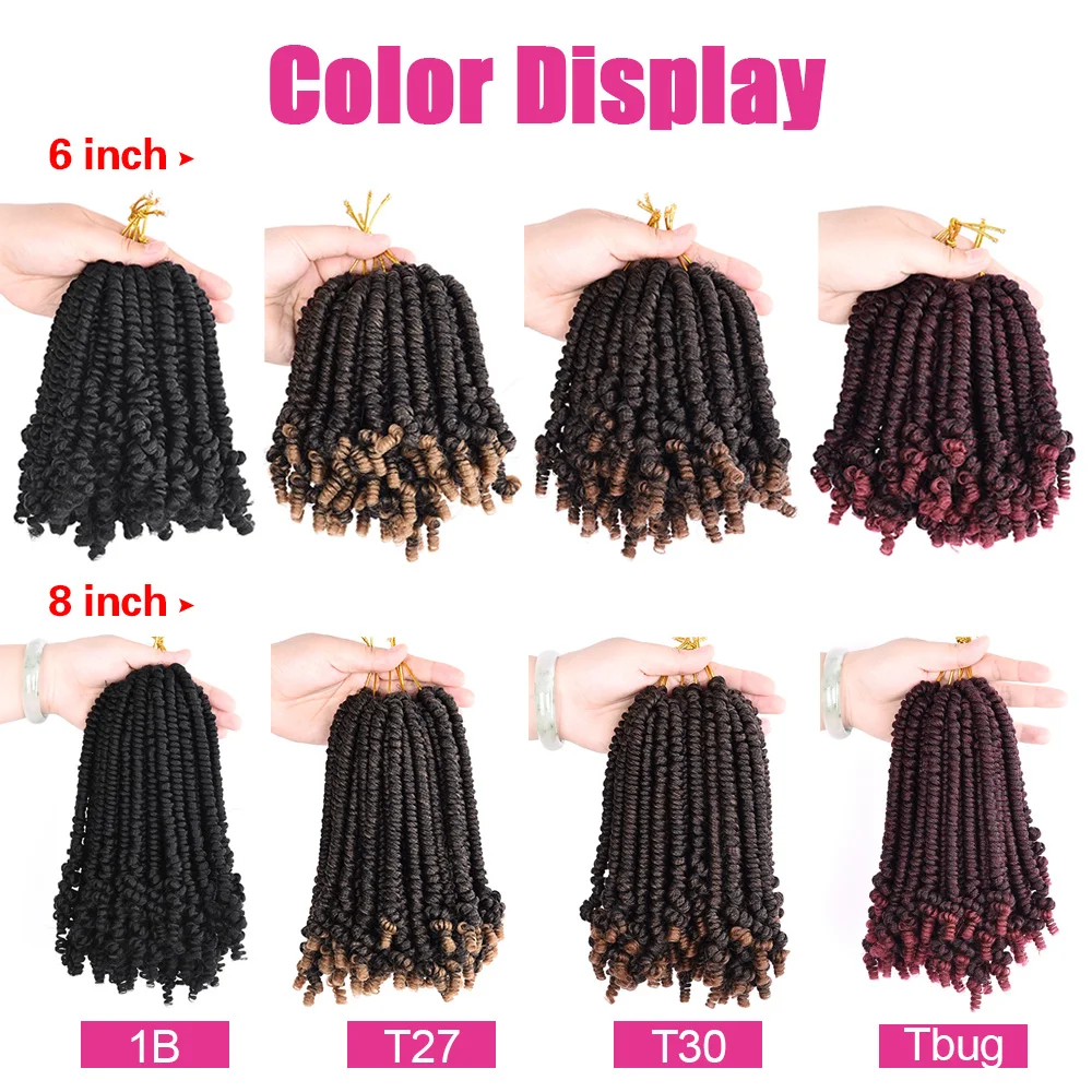 Spring Twist Corchet Hair Pre-twisted 8 inch Bomb Fluffy Synthetic Pre looped Passion Crochet Braids 20 Roots/pack |