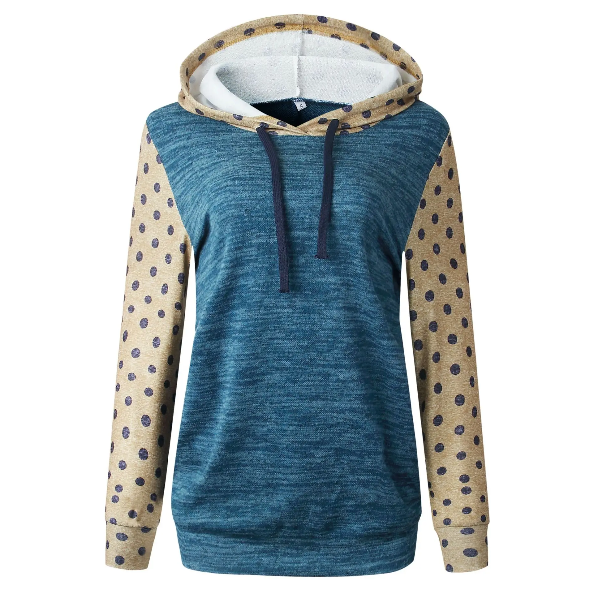 

Autumn Winter 2020 Sexy Polka Dot Print Splicing Hoodies Women Long Sleeve Pocket Hooded Pullovers Casual Loose Sweatshirts Tops