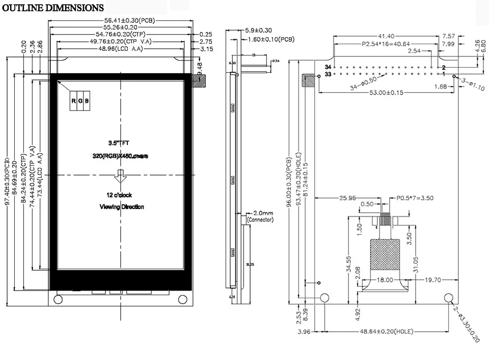 3," дюймовый 320*480 NT35310 TFT цветной ЖК-модуль экран GT5668 емкостный резистивный сенсорный экран