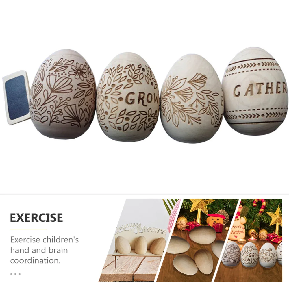 

6Pcs Easter Theme Party Eggs Decorative DIY Painting Crafts Wooden Easter Eggs