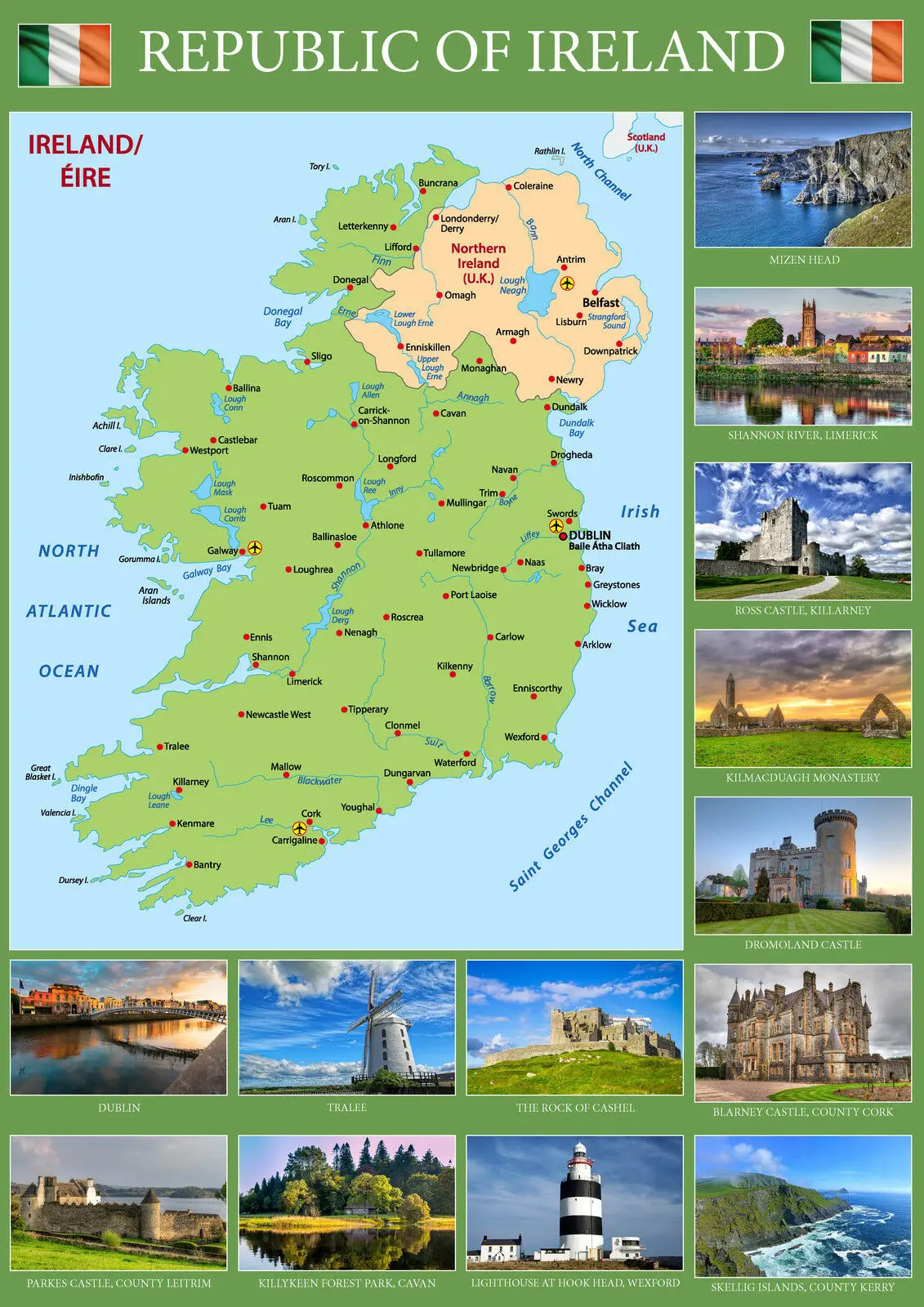 

Map of REPUBLIC OF IRELAND Art Home Room Art Wall Silk Print Poster
