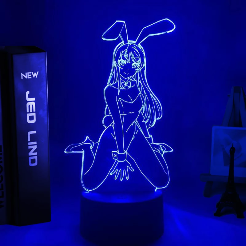 Luz Led de noche para decoración de dormitorio, lámpara de Anime de Waifu Mai Sakurajima, regalo para amigo, chica de conejo