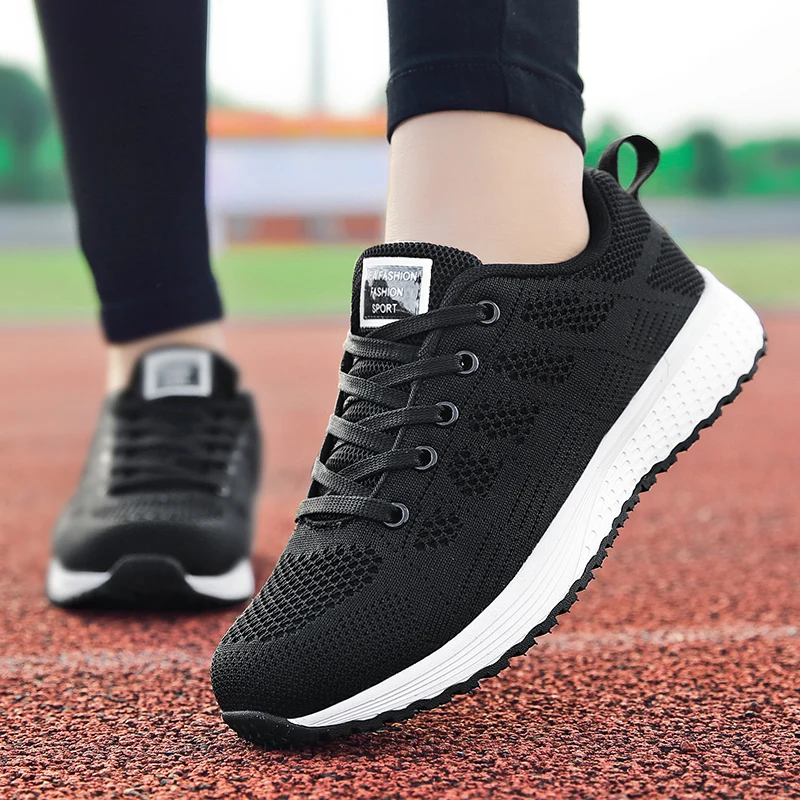 

Women Casual Shoes Fashion Breathable Walking Mesh Lace Up Flat Shoes Sneakers Women 2020 Tenis Feminino White Vulcanized Shoes