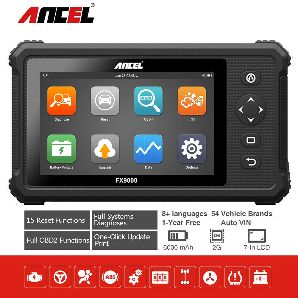 

Автомобильный диагностический инструмент Ancel FX9000 OBD2, профессиональный инструмент для сброса масел TPMS ABS подушек безопасности, Кодирование ...