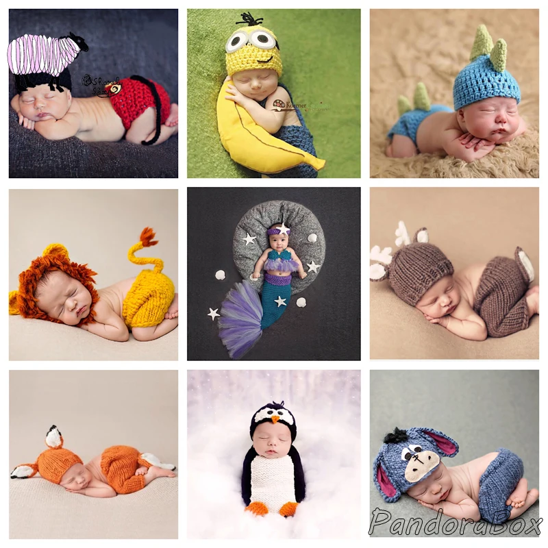 Наряды для фотосессии новорожденных мальчиков и девочек с рисунком кроше