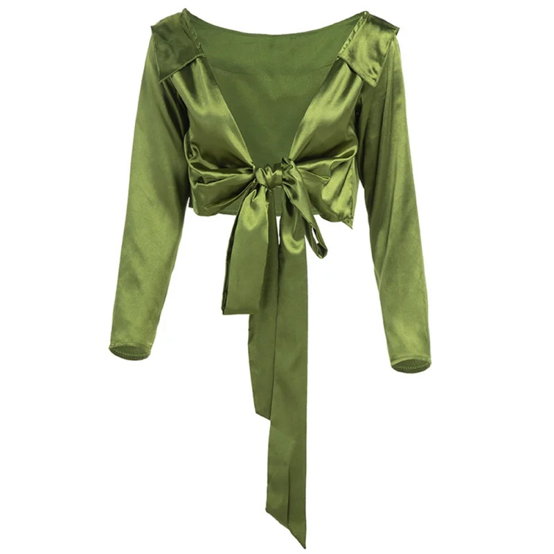 

New Women Shirt Fashion Bandage Long Sleeve V-neck Shirt Women Casual Solid Color Tops Female Clothing